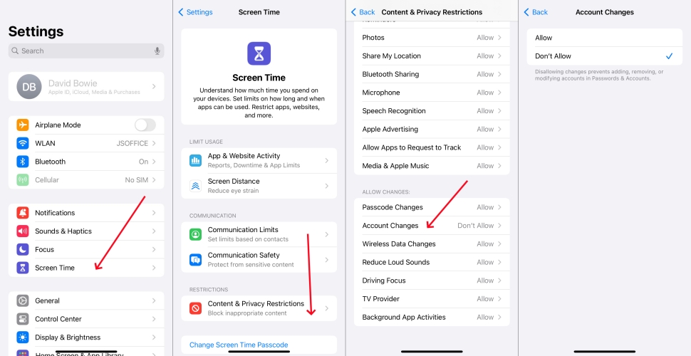 allow account changes in restrictions on iphone