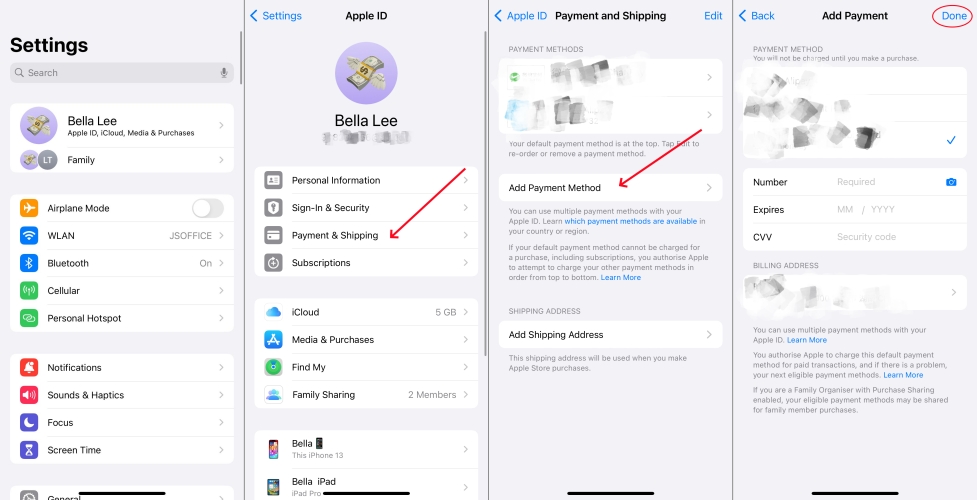 add payment method on iphone