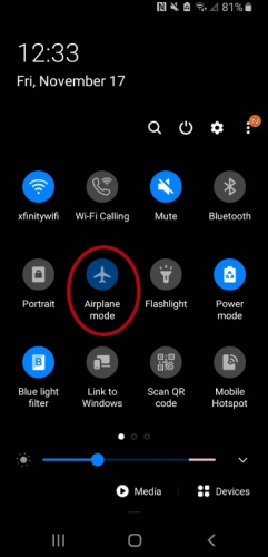 turn on airplane mode on android device