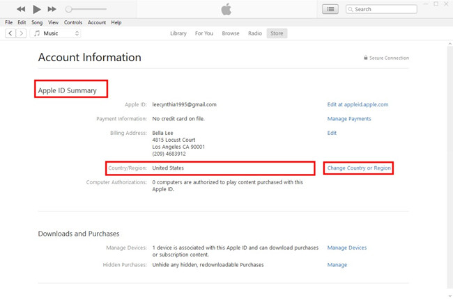 change apple id region on pc