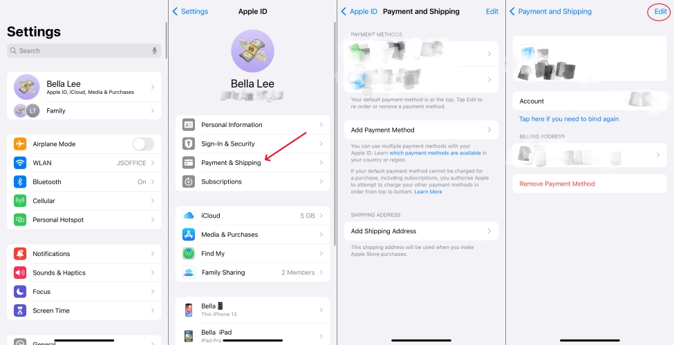 change payment method on iphone