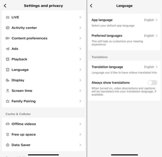 change preferred language on tiktok