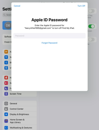 disable find my ipad in settings