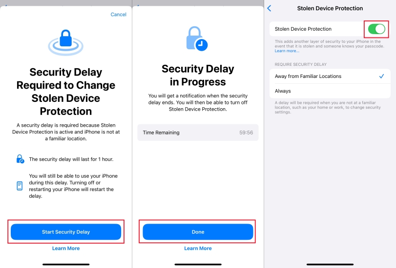 turn off security delay on iphone