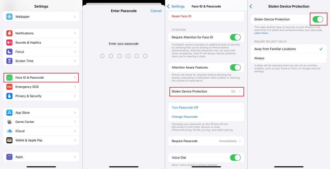 disable stolen device protection on iphone