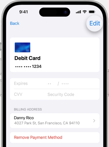 update payment method on iphone