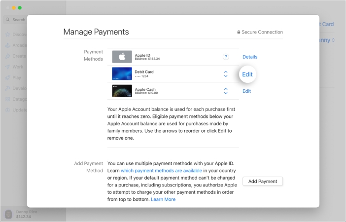 update payment method on mac