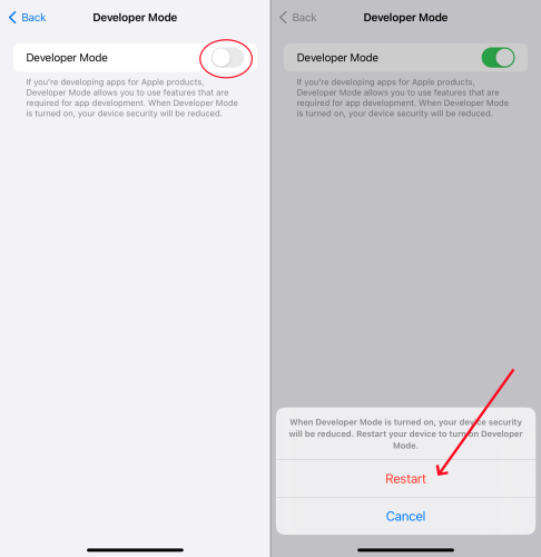 enable developer mode on iphone