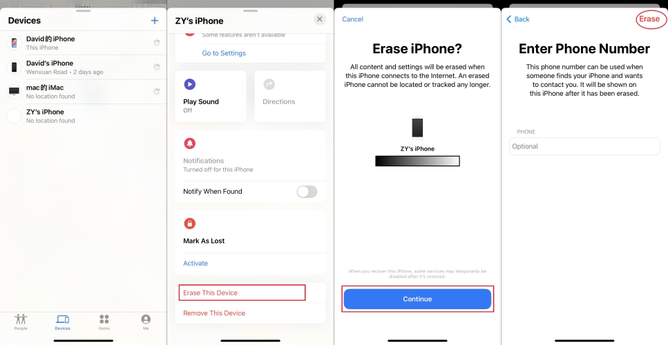 erase iphone via find my without apple id password