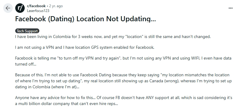 facebook dating location not working