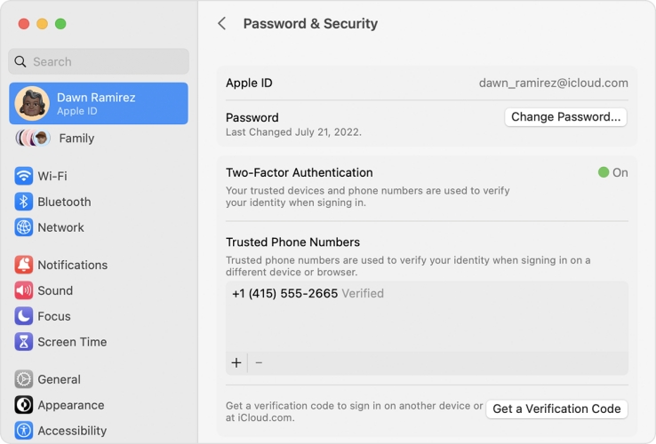 get verification code from settings on mac