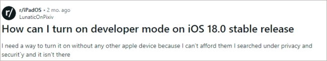 ios18 developer mode not showing