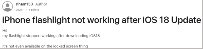 ios18 falshlight not working