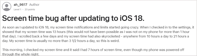 ios18 screen time issue