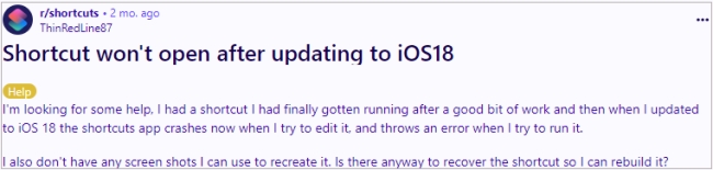 ios18 shortcuts not working