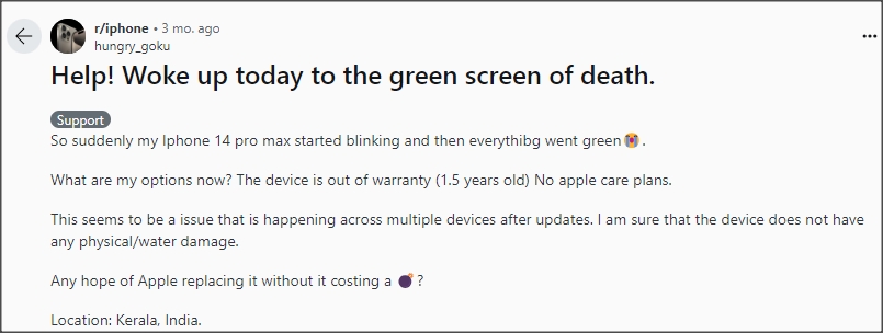 iphone green screen of death in reddit
