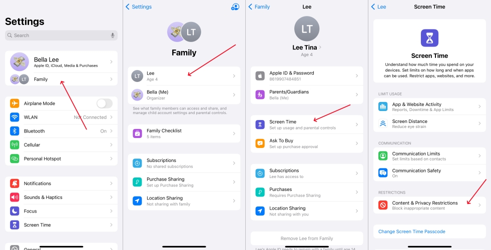 disable parental controls in family sharing