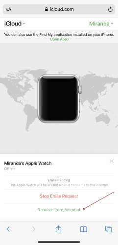 remove apple watch in icloud