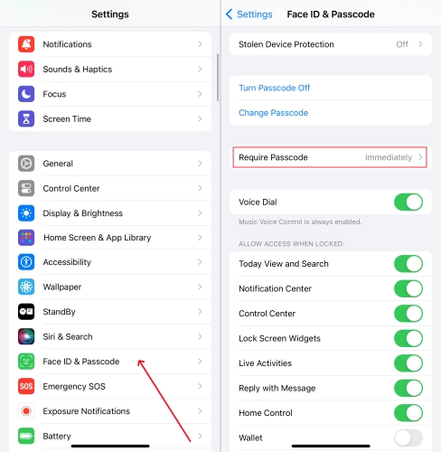 set require passcode for face id on iphone