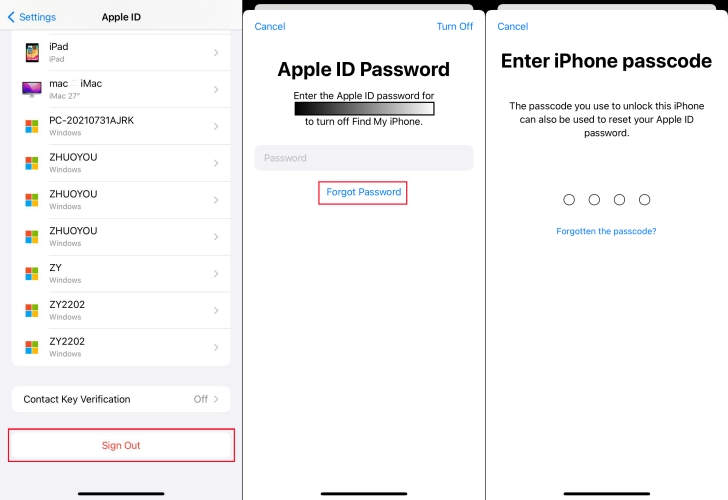 reset apple id password to sign out in settings on iphone