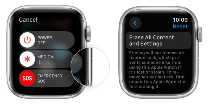 reset apple watch via button