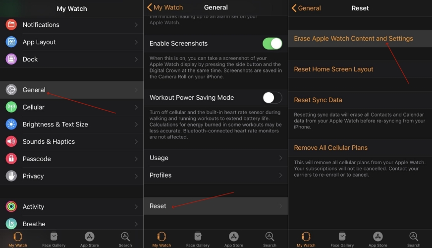 reset apple watch via iphone