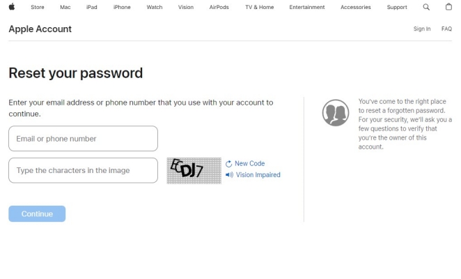 reset icloud password at iforgot web