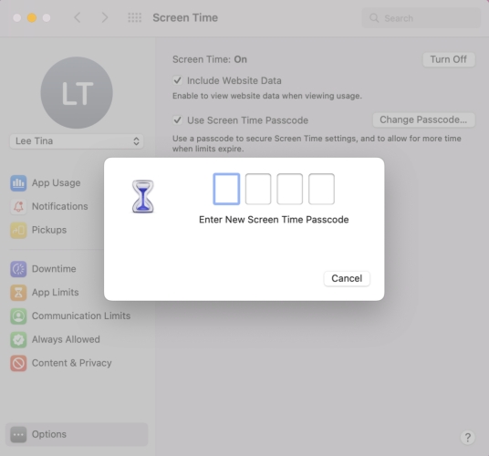 reset screen time passcode on child device