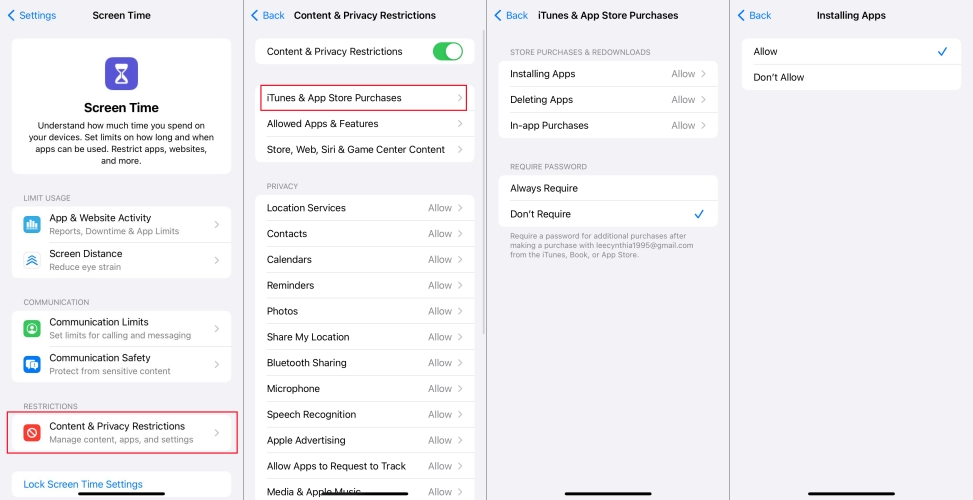 disable restrictions of itunes & app purchase on iphone