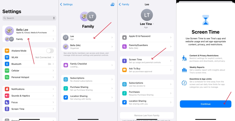set screen time for family member on iphone