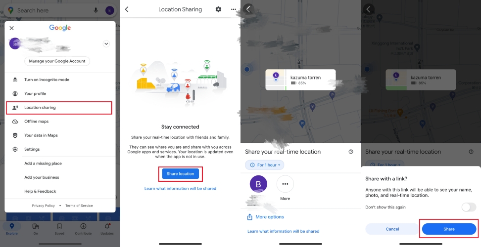 share location by using google maps