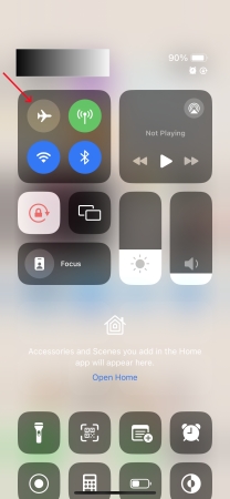 turn off airplane mode in control center