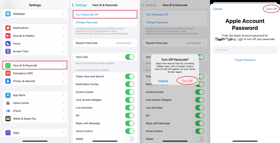 turn off face id on iphone
