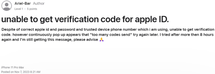 unable to get apple id verification code