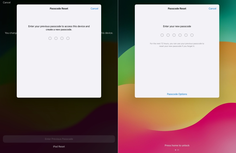 enter old passcode on ipad unavailable