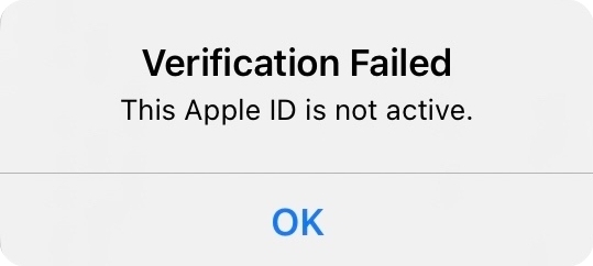 verification failed due to inactive apple id
