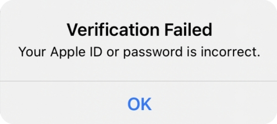 verification failed due to incorrect apple id